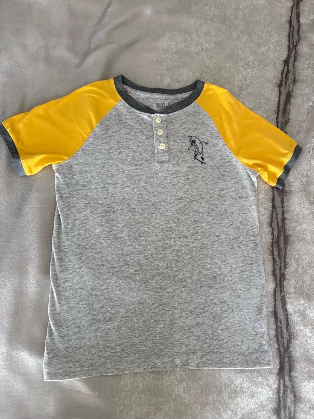 Boys Grey & Yellow Raglan Henley Shirt